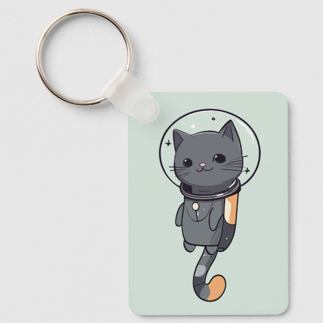 Porte-clés Cute Kawaii Astronaut Chat noir (Recto)