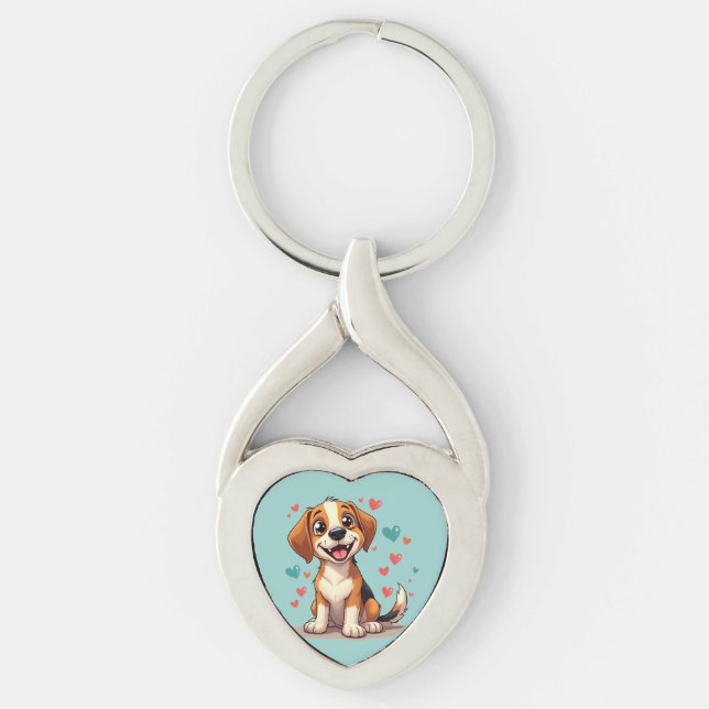 Porte-clés Cute Kawaii Beagle avec Coeurs Jouer Chien (Devant)