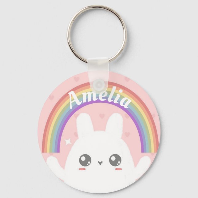 Porte-clés Cute Kawaii Bunny et Rainbow Personnalisé (Recto)