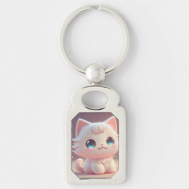 Porte-clés Cute Kawaii Fluffy Chat blanc (Devant)