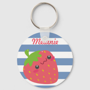 Porte-clés Cute Kawaii fraise rayée personnalisée