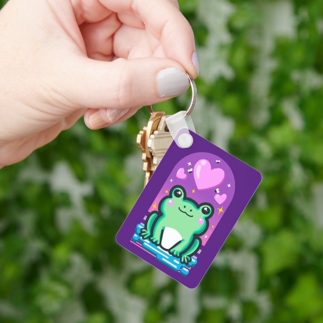 Porte-clés Cute Kawaii Froggie Frog & Coeurs (main)