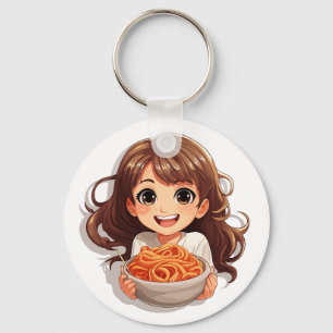 Porte-clés Cute Kawaii Girl Manger Spaghetti