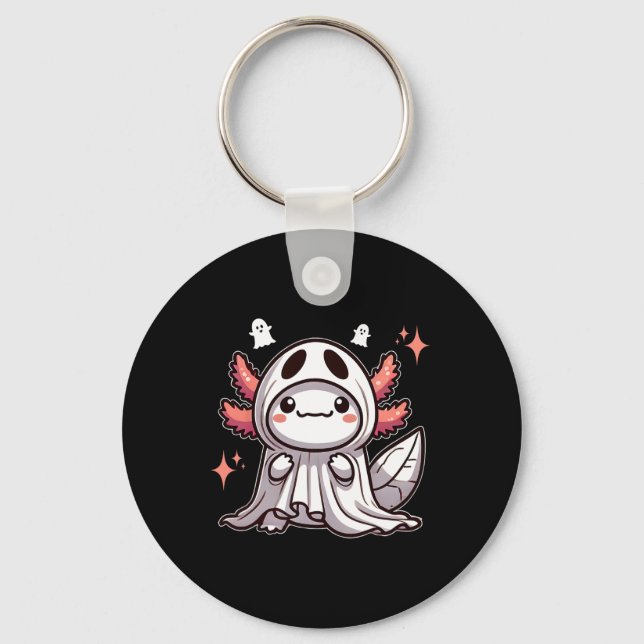 Porte-clés Cute Kawaii Halloween Ghost Axolotl (Recto)