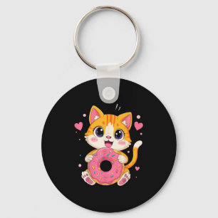 Porte-clés Cute Kawaii Kitten Holding Donut Funny Graphisme