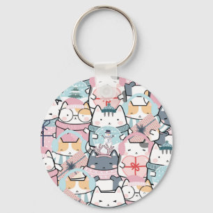 Porte-clés Cute Kawaii Kitties en hiver et Snowglobe