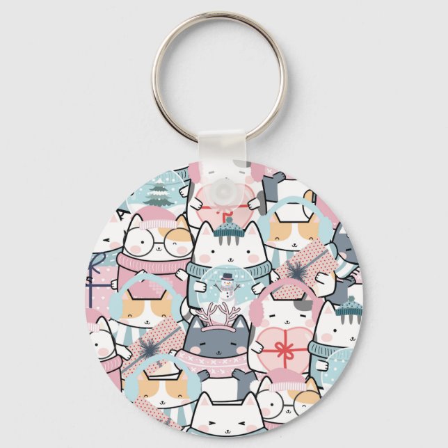 Porte-clés Cute Kawaii Kitties en hiver et Snowglobe (Recto)