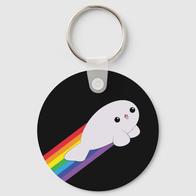Porte-clés Cute Kawaii Rainbow Rocket Baby Seal Keychain (Recto)