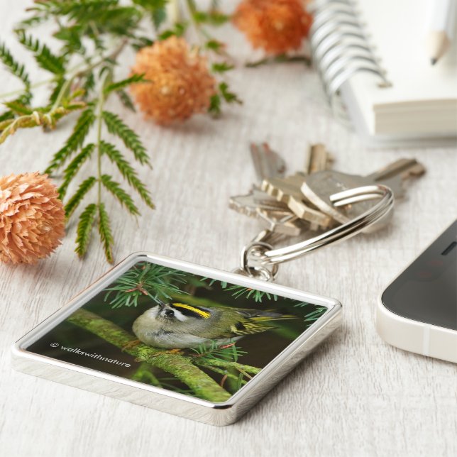 Porte-clés Cute Kinglet Songbird Causes Stir in the Fir (Côté)