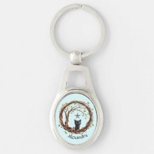 Porte-clés Cute Kitten noir regarder une étoile