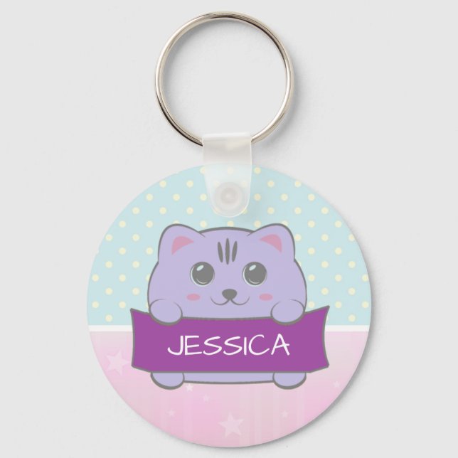 Porte-clés Cute Kitten Personalized Polka Dot (Recto)