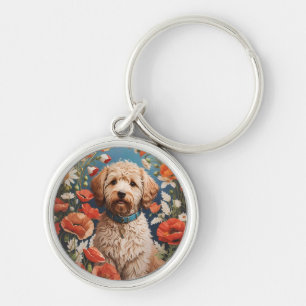Porte-clés Cute Labradoodle Daisy Et Fleur De Pavot