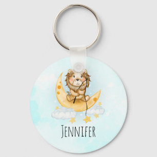 Porte-clés Cute Lion Pêche sur l'aquarelle de la lune
