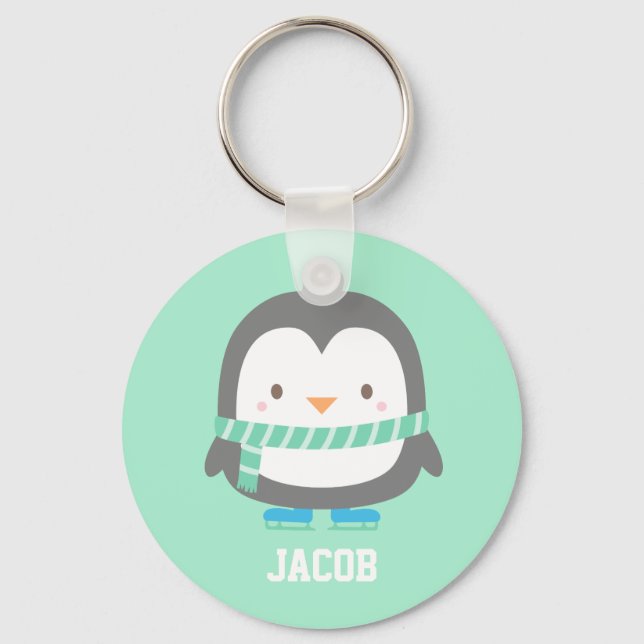 Porte-clés Cute Little Penguin with Winter Scarf Personalized (Recto)
