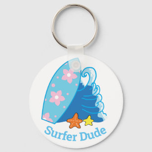 Porte-clés Cute Little Surfer Dude Surfboard et Wave