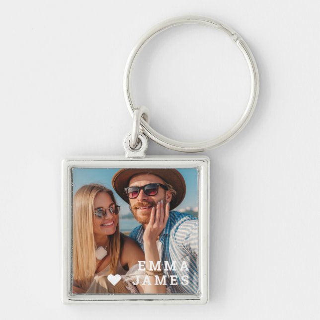 Porte-clés Cute Love Heart Photo Couples Personalized Names (Devant)