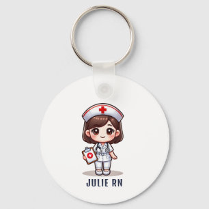 Porte-clés Cute Manga Brunette Nurse Caricature Personnalisée