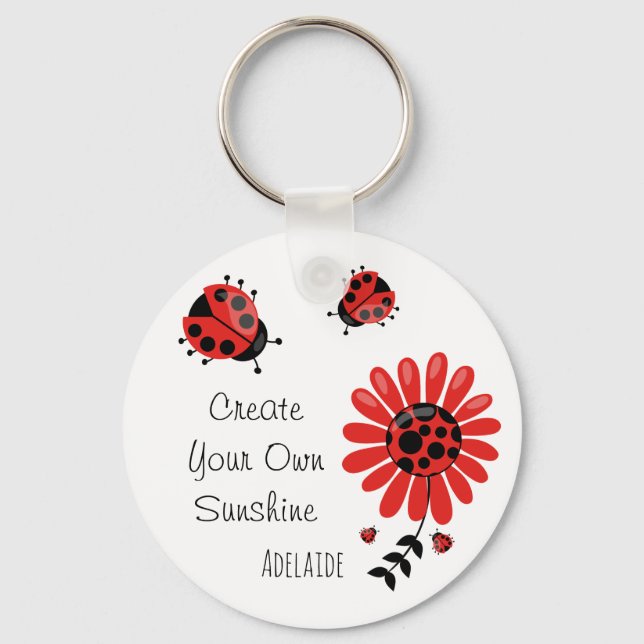 Porte-clés Cute Modern Red Ladybug Personalized Name (Recto)