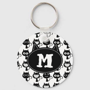 Porte-clés Cute Monogramme Black Cat Expressions Motif
