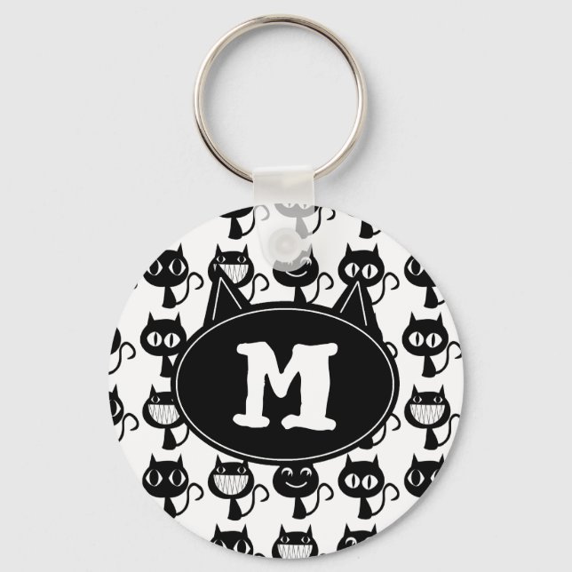 Porte-clés Cute Monogramme Black Cat Expressions Motif (Recto)