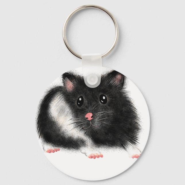 Porte-clés Cute noir blanc hamster syrien cadeaux accessoires (Recto)