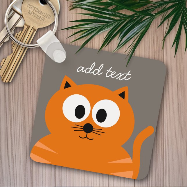 Porte-clés Cute Orange Fat Cat with Taupe Personalized (Personalized keychain - add name)