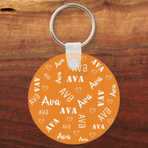 Porte-clés Cute Orange Word Art Cloud Nom du coeur Texte pers