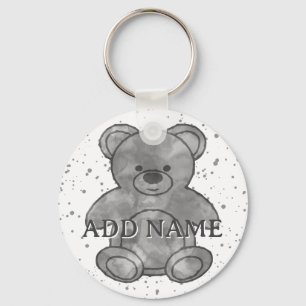 Porte-clés Cute Ours Teddy Noir Blanc Aquarelle Nom personnal