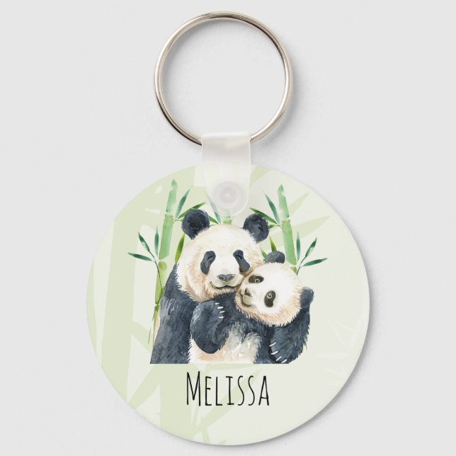 Porte-clés Cute Panda Bears Cuddling Watercolor (Recto)