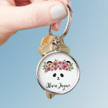 Porte-clés Cute Panda Floral Face Porte - clé d'argent de fil<br><div class="desc">Un joli panda portant une couronne fleurie dans ses cheveux avec espace pour votre nom. Fait un joli cadeau pour les petites-filles</div>