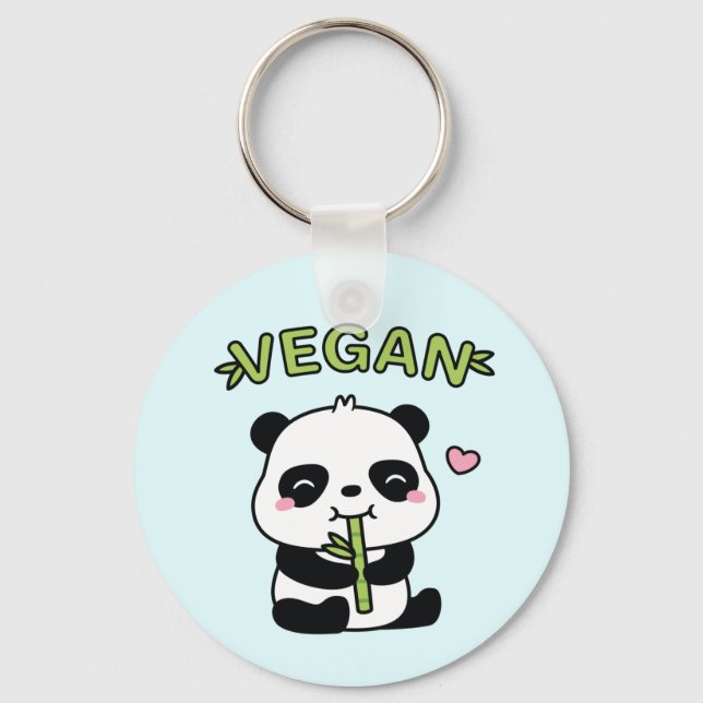 Porte-clés Cute Panda Munching Bambou Vegan (Recto)