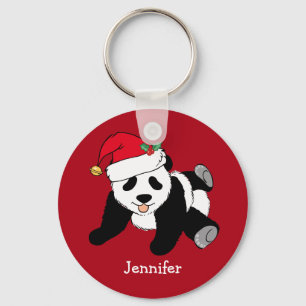Porte-clés Cute Panda Ours Personnalisé Enfants Noël Rouge