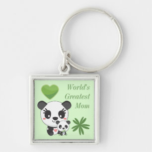 Porte-clés Cute Pandas et Heart Meilleure Maman du Monde