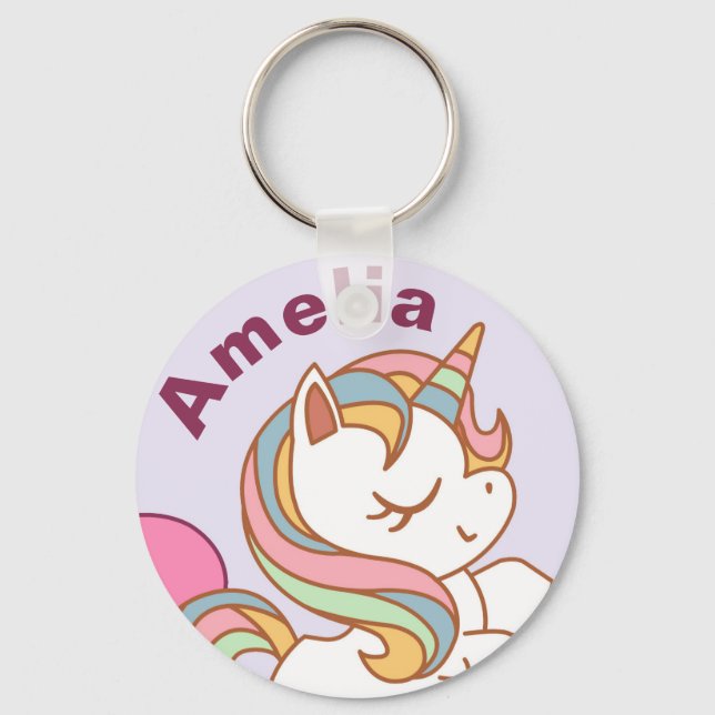 Porte-clés Cute Pastel couleur Unicorne personnalisée (Recto)