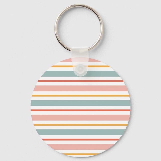 Porte-clés Cute Pastel Horizontal Stripes Boho Pink Teal Yell (Recto)