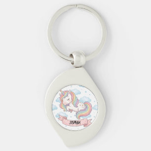 Porte-clés Cute Pastel Rainbow Unicorn Clouds Personalized
