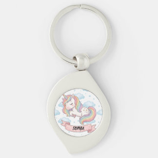 Porte-clés Cute Pastel Rainbow Unicorn Clouds Personalized