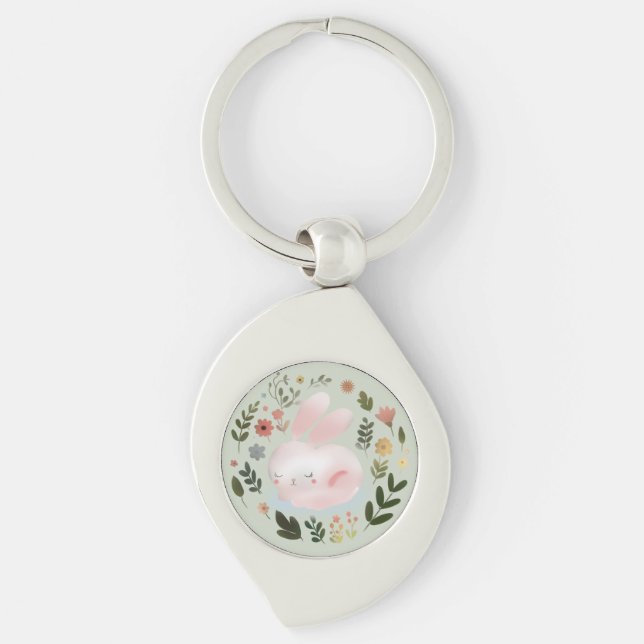 Porte-clés Cute Pastel Spring Bunny Floral Wreath Nursery Art (Devant)
