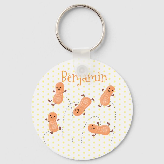 Porte-clés Cute peanut cartoon illustration yellow polka dots (Recto)