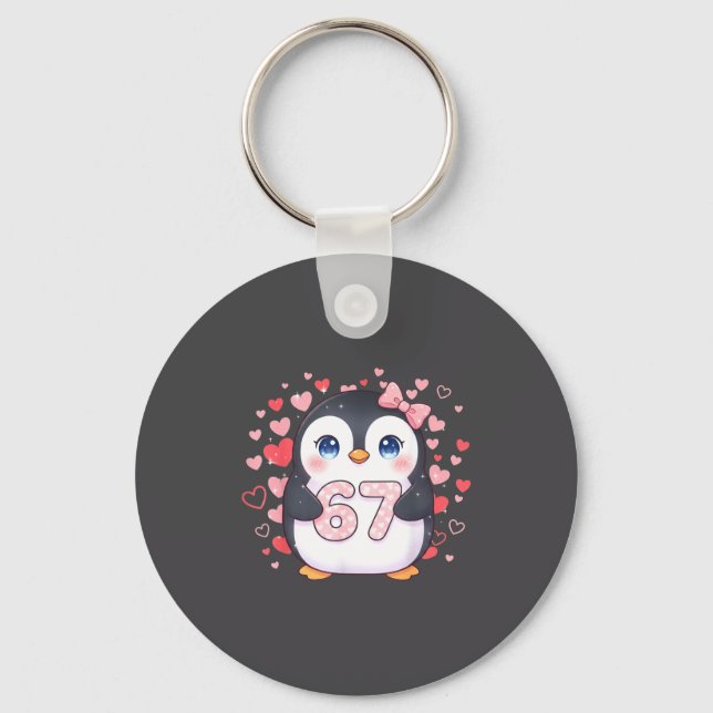 Porte-clés Cute Penguin 67 Six Seven Valentine Hearts 6 7 Mem (Recto)