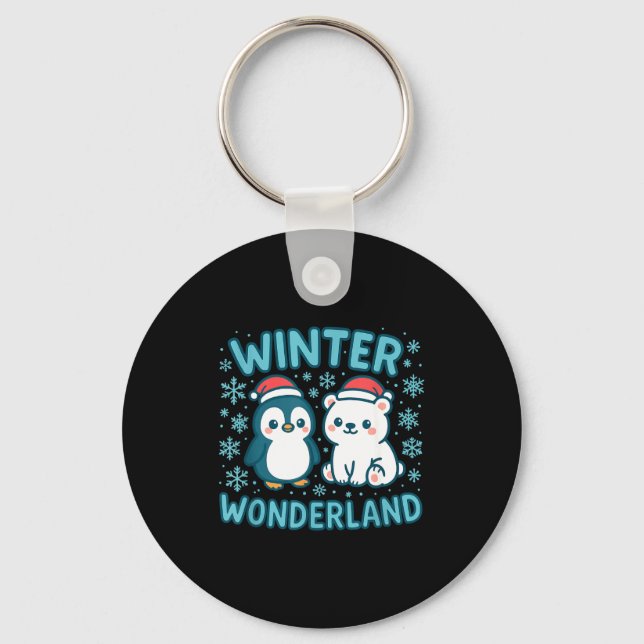 Porte-clés Cute Penguin And Lar Bear Winter Wonderland Christ (Recto)