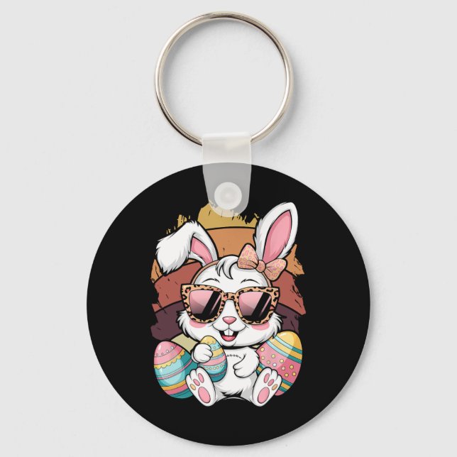 Porte-clés Cute Pink Plaid Pattern Easter Bunny Face Rabbit E (Recto)