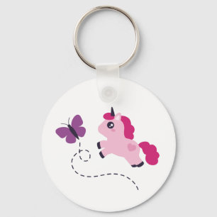 Porte-clés Cute Pink Unicorn avec un Papillon