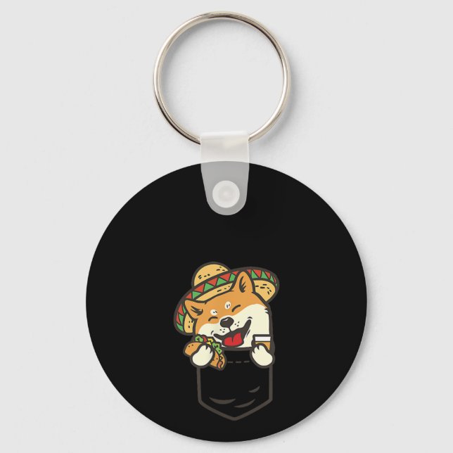 Porte-clés Cute Poche Shiba Inu Chien Mexicain Taco Tequila (Recto)