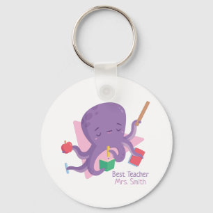 Porte-clés Cute Purple Octopus Teacher Personalized