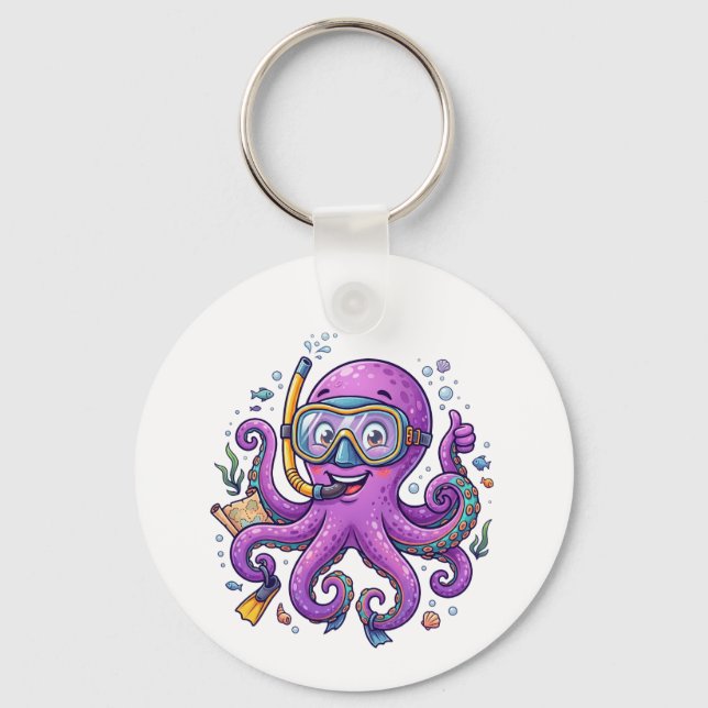 Porte-clés Cute Purple Octopus Treasure Hunter (Recto)