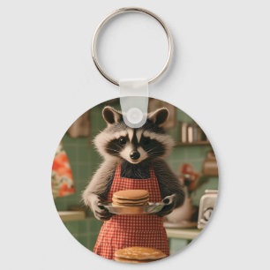 Porte-clés Cute Raccoon Chef dans cuisine rétro à servir Panc