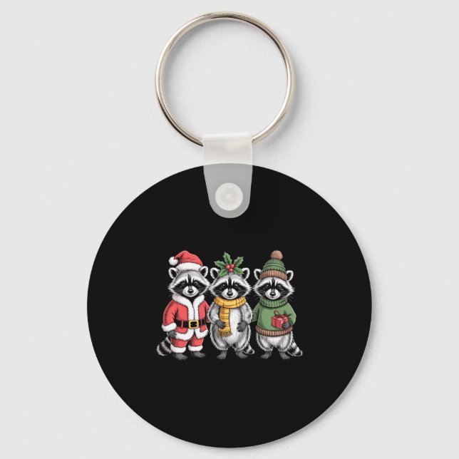 Porte-clés Cute Raccoon Christmas Funny Holiday Santa Claus A (Recto)