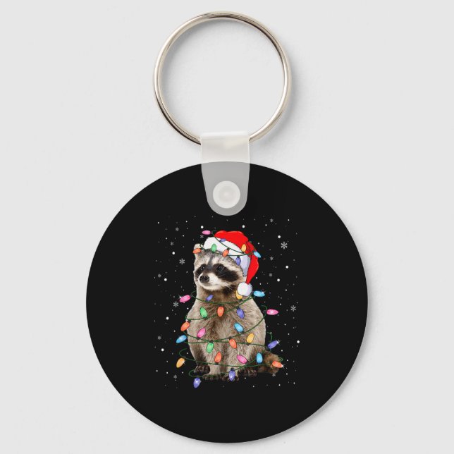 Porte-clés Cute Raccoon Christmas Tree Lights Pajama Raccoon  (Recto)