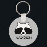 Porte-clés Cute racoon forest animal keychain for kids<br><div class="desc">Cute racoon forest animal mascot keychain personalized with kid's name. Funny raccoon key chain design for children's Birthday party. Make party favors for son, grandson, brother, child, daughter, guests, friends etc. fun cartoon illustration for children. Customizable background color. Add your own name or monogram. Change quantity to get the cheap...</div>